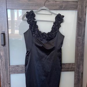 Maggy London Rosette Ruffle neckline cocktail dress.